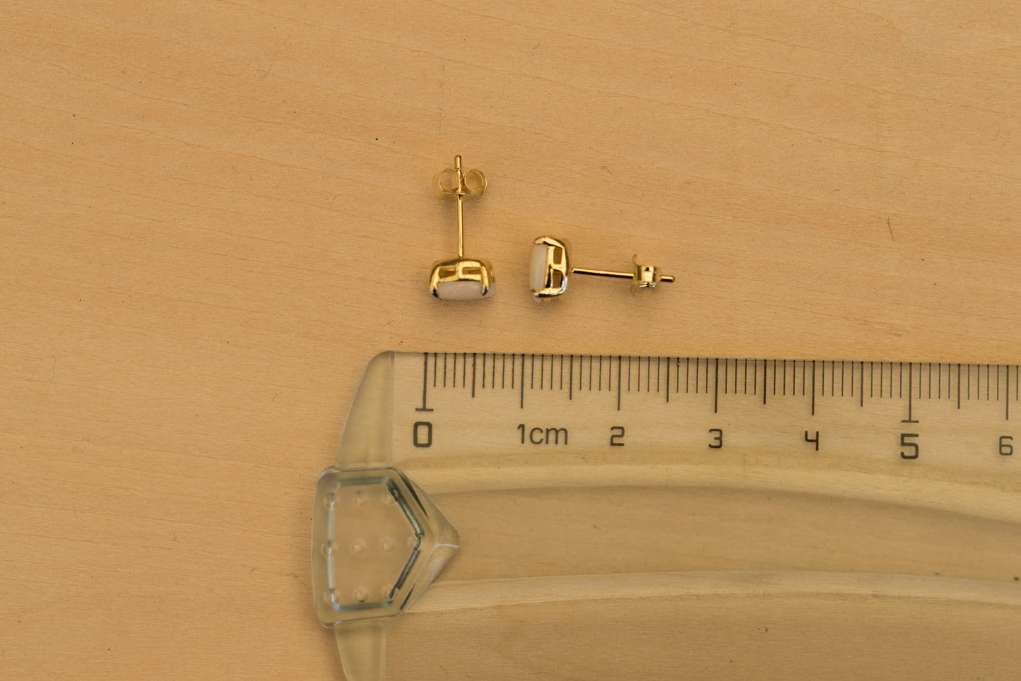 Natural Australian White Opal Stud Earrings - 925 Sterling Silver Yellow Gold Plating