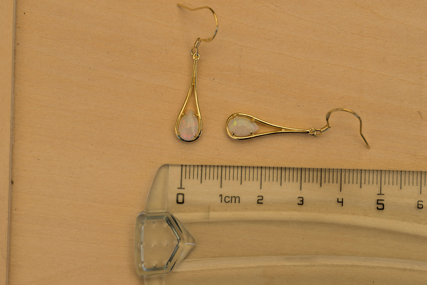 Elegant Australian Dangling Opal Earrings – Genuine Solid White Fire Opals in Yellow Gold Plated Sterling Silver