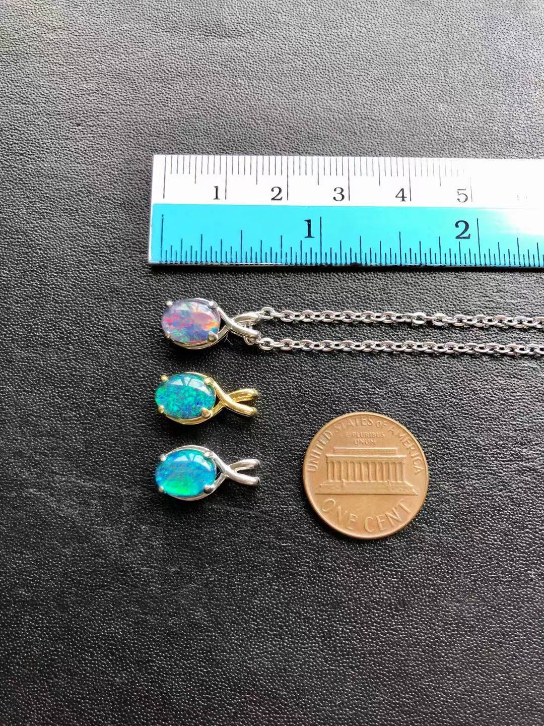 Danity Australia Triplet Opal Necklace - Multi Color Pendant - Genuine Australian Triplet Opal Necklace Pendant in Sterling Silver White Gold Plated