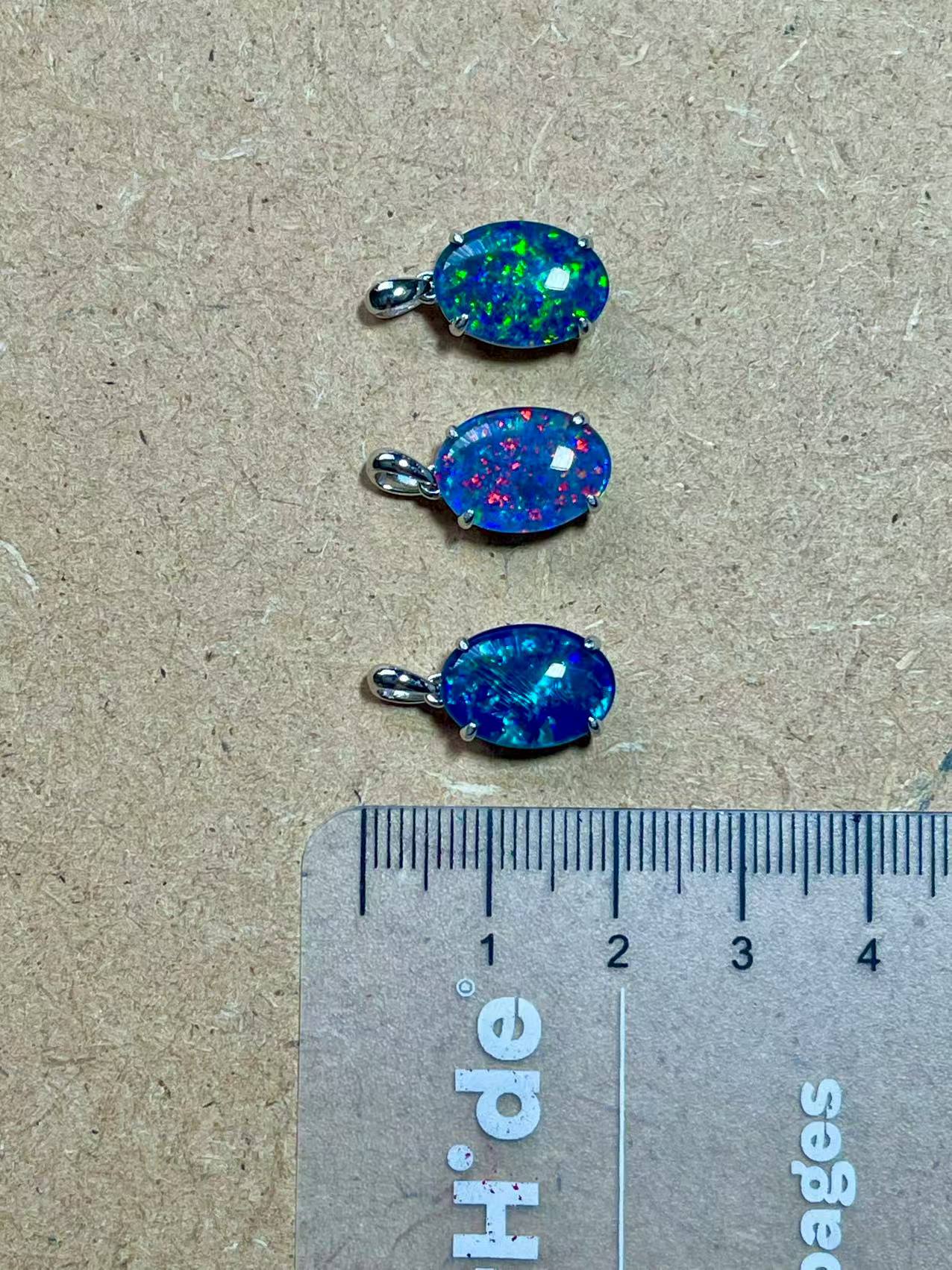 Genuine Australia Triplet Opal Pendant - Fire Opal Necklace - Simple Design in Blue Green Color - Simple Oval Design - Sterling Silver White Gold Plated