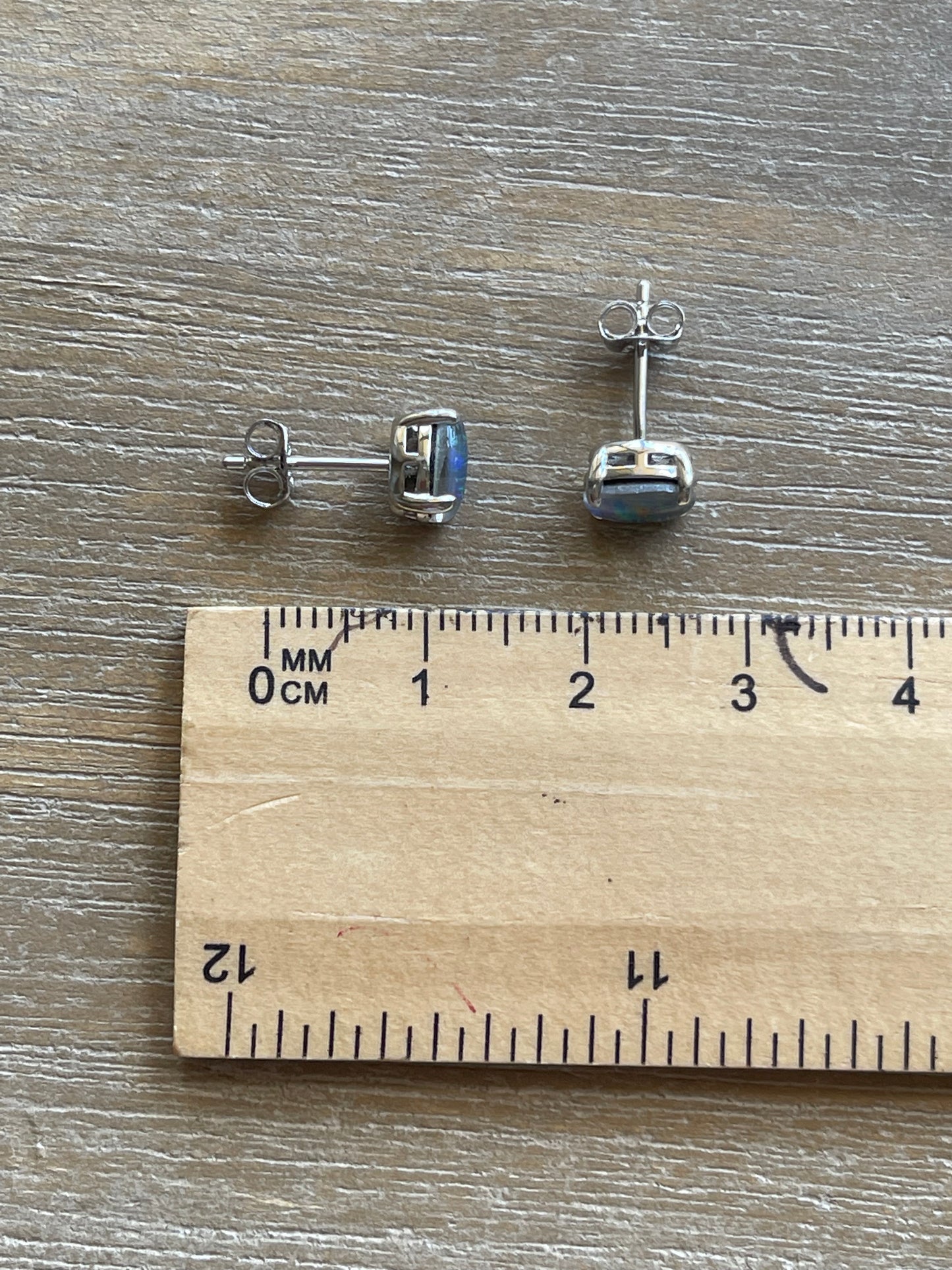 Australian Triplet Opal Earrings - Multi Color Simple Design Fire Opal - Genuine Australian Triplet Opal Earrings in Sterling Silver White Gold Plated