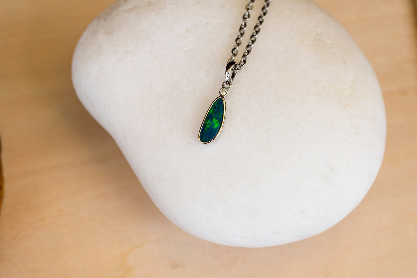 Australian Opal in 14K Solid White Gold - Fiery Opal Necklace - Genuine Australian Doublet Opal Gem Stone Pendant