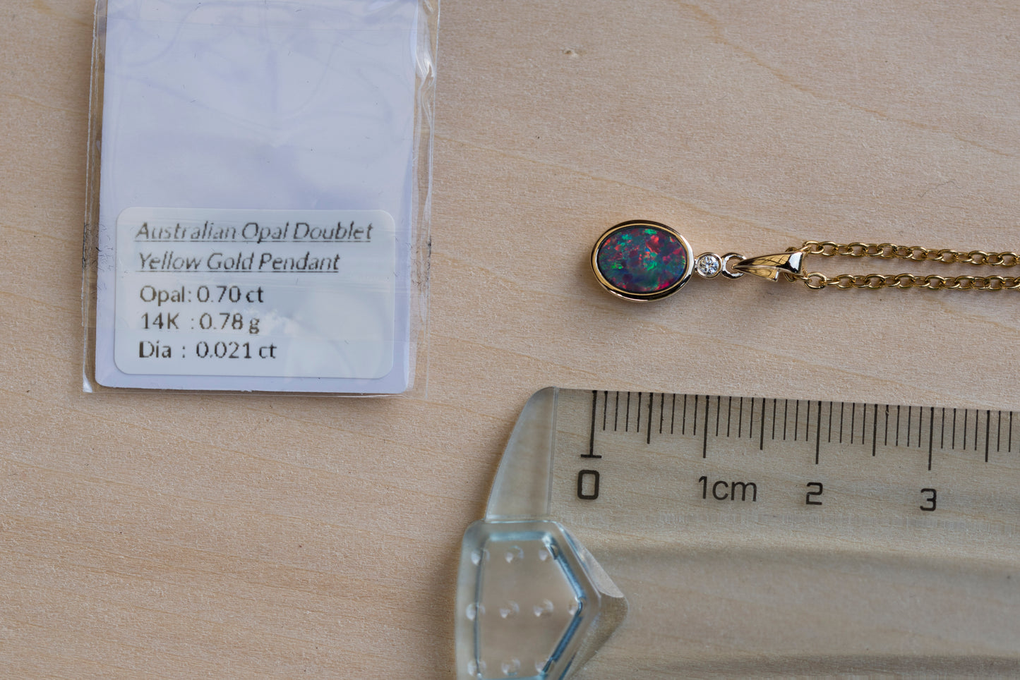 Australian Opal in 14K Solid Yellow Gold - Multi Color Fire Opal Necklace -  Genuine Australian Doublet Opal Gem Stone Pendant