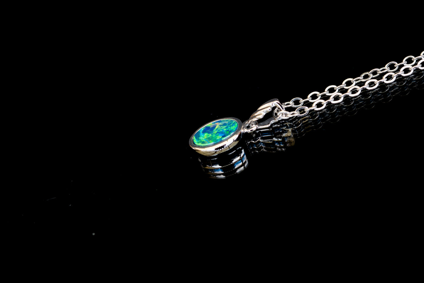 Australian Opal in 14K Solid White Gold - Multi Color Fire Opal Necklace -  Genuine Australian Doublet Opal Gem Stone Pendant