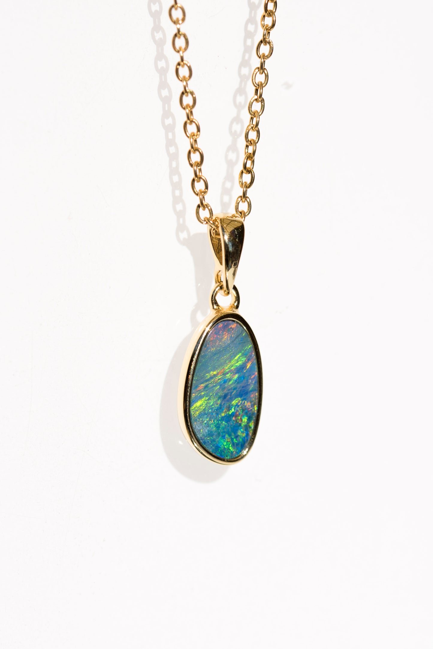 Genuine Australian Fire Opal Pendant - Authentic Australian Doublet Opal Pendant Necklace in Sterling Silver Yellow Gold Plated