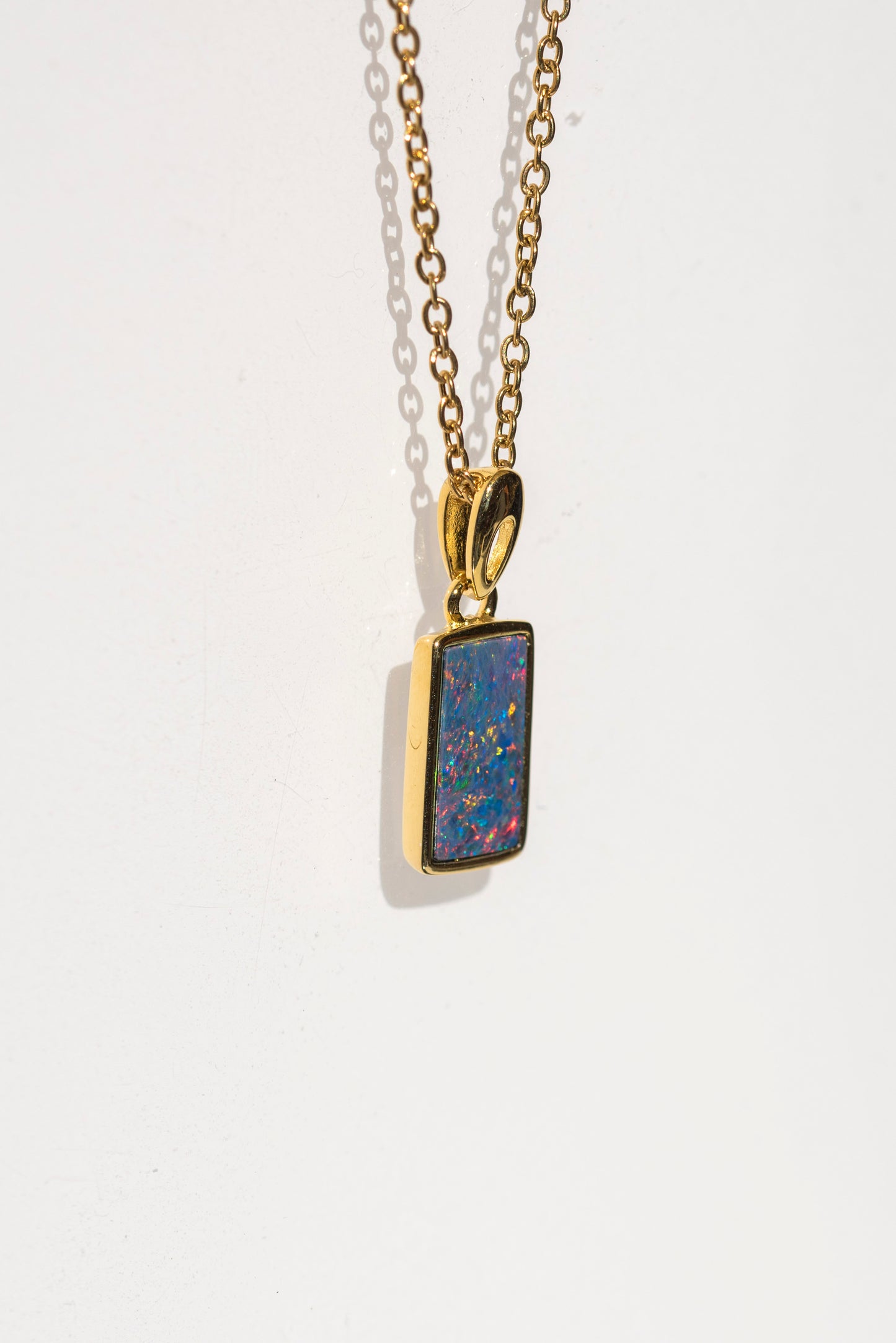 Genuine Australian Fire Opal Necklace - Authentic Australian Doublet Opal Pendant Necklace in Sterling Silver Yellow Gold Plated