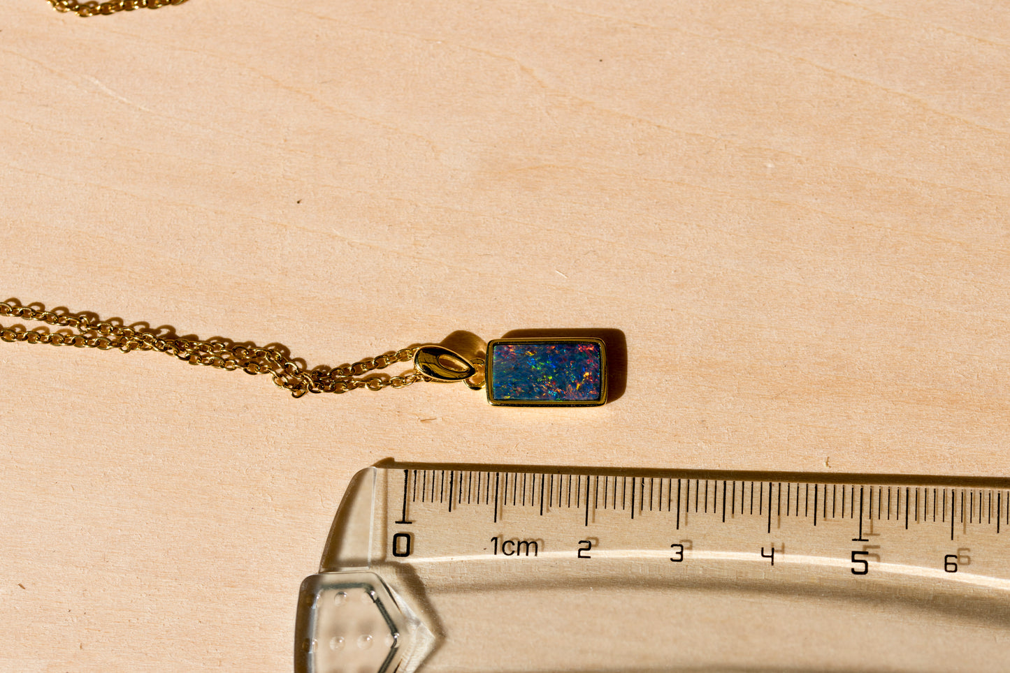 Genuine Australian Fire Opal Necklace - Authentic Australian Doublet Opal Pendant Necklace in Sterling Silver Yellow Gold Plated