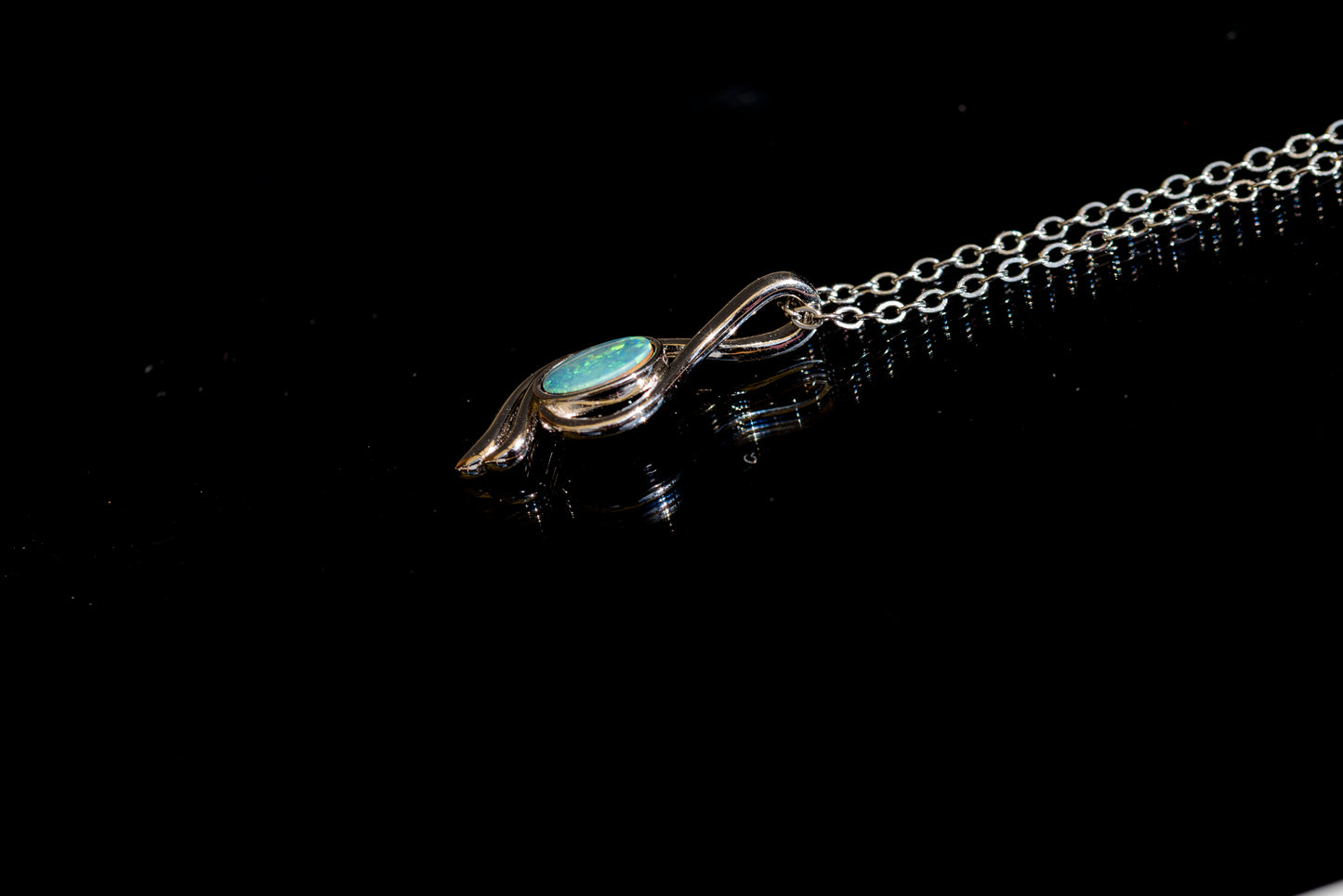 Genuine Australian Opal - Blue Green Opal Pendant - Authentic Australian Doublet Opal Necklace in Sterling Silver White Gold Plated