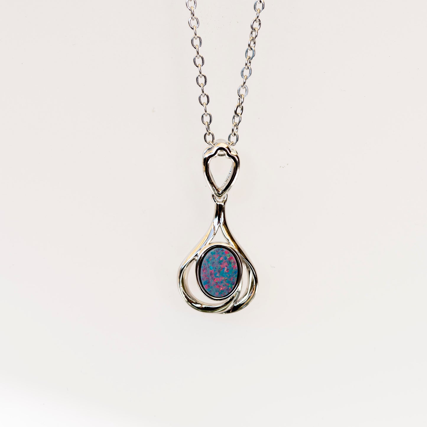 Genuine Australian Opal - Multi Color Opal Pendant - Authentic Australian Doublet Opal Necklace in Sterling Silver White Gold Plated