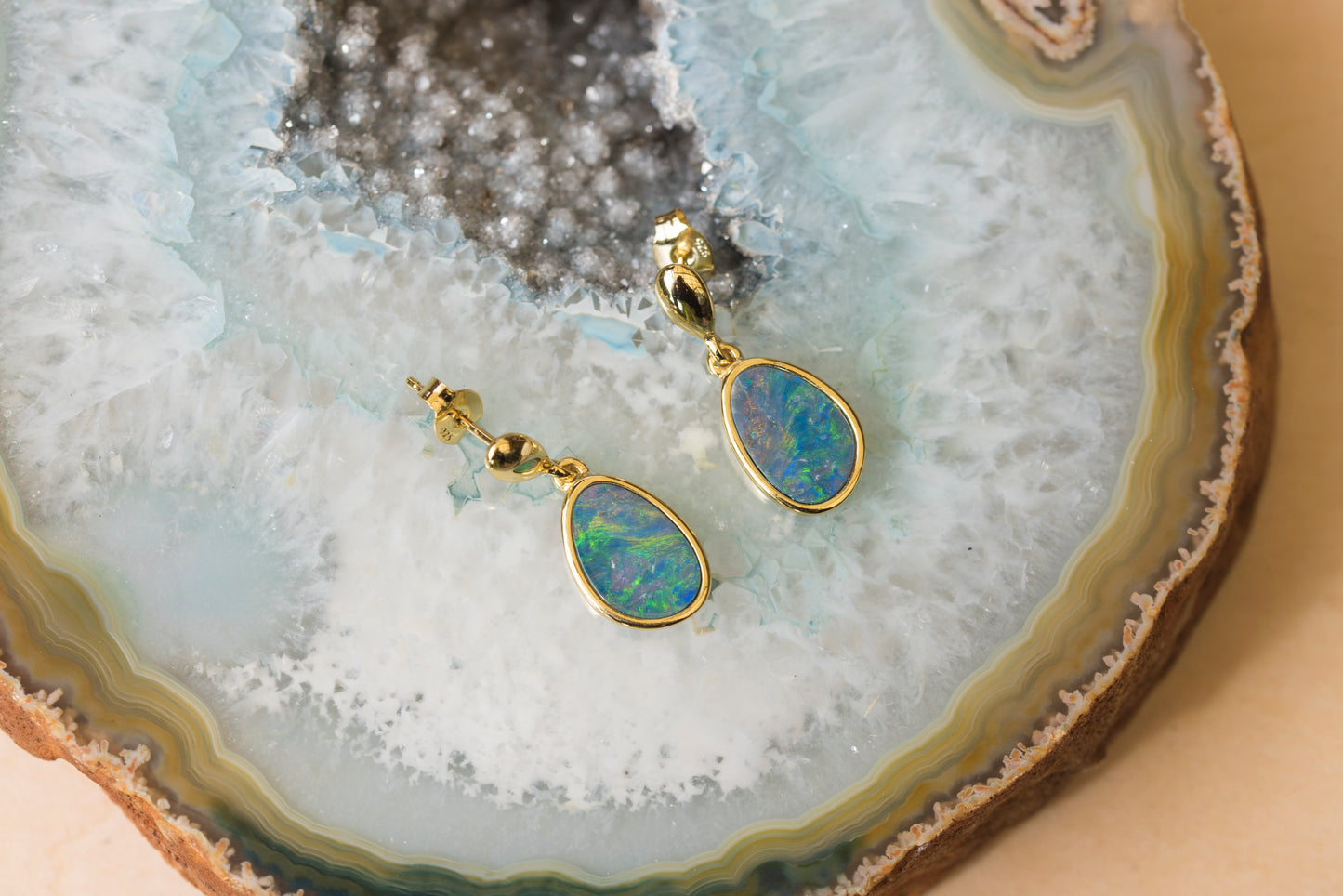 Genuine Australian Fire Opal Earring - Australian Doublet Opal Earrings in Sterling Silver Yellow Gold Plated