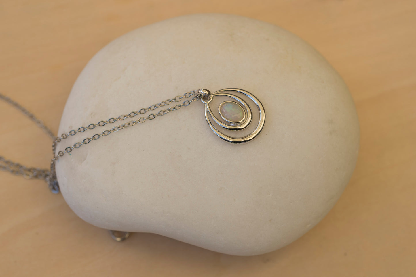 Genuine Australian Opal - Dainty Pendant - Multi Color Fire Opal - Australian Solid Opal Necklace Pendant in Sterling Silver White Gold Plated