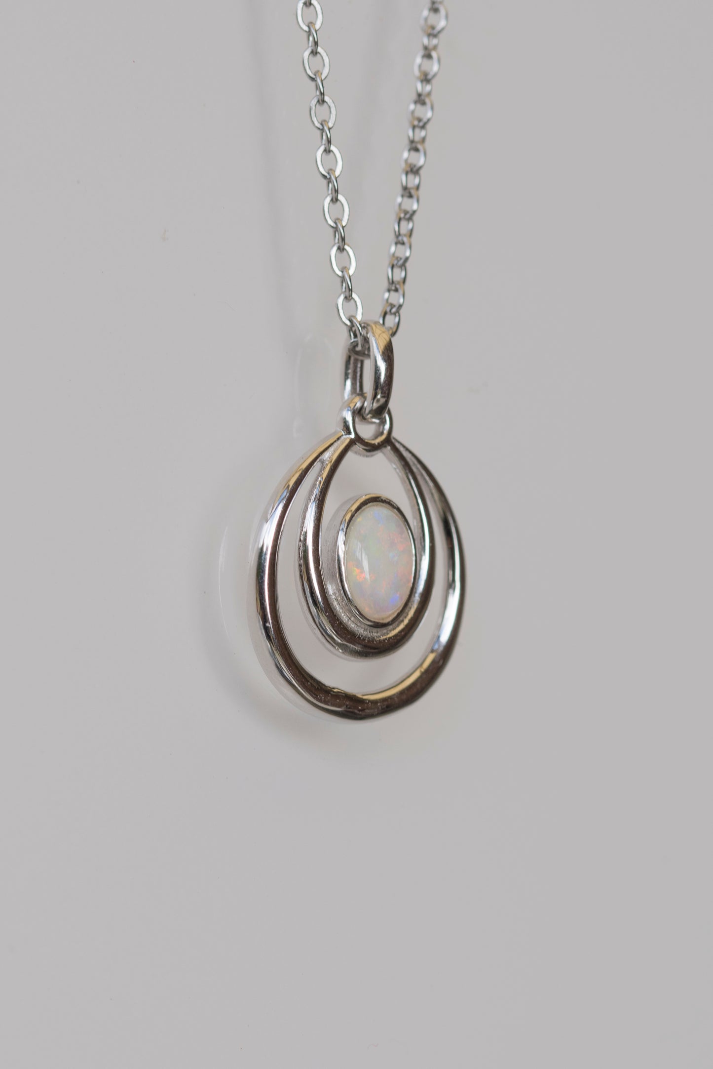 Genuine Australian Opal - Dainty Pendant - Multi Color Fire Opal - Australian Solid Opal Necklace Pendant in Sterling Silver White Gold Plated