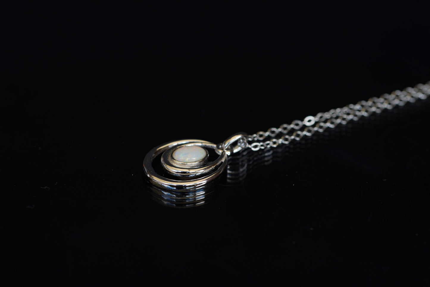 Genuine Australian Opal - Dainty Pendant - Multi Color Fire Opal - Australian Solid Opal Necklace Pendant in Sterling Silver White Gold Plated