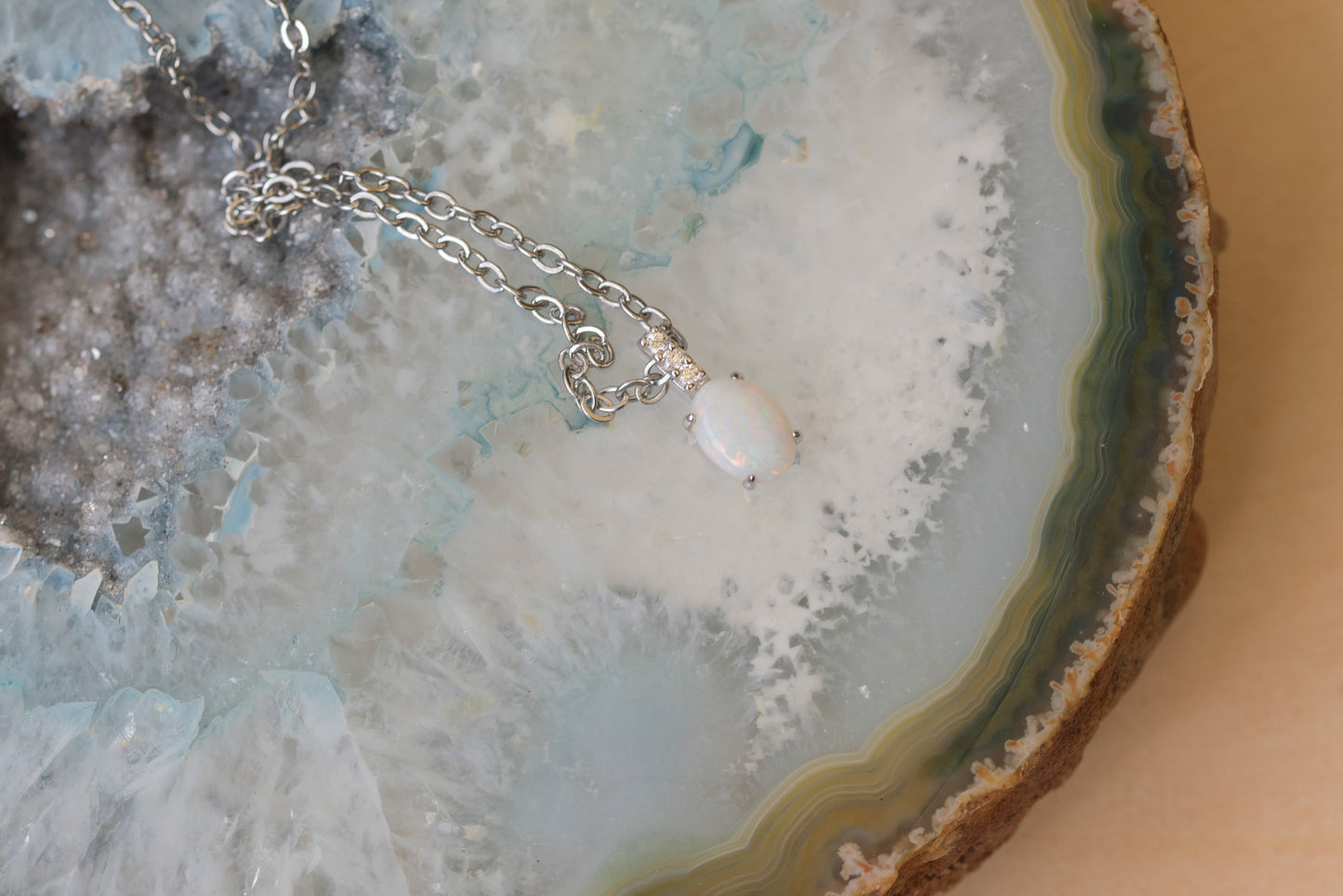 Australian Opal Jewelry - Dainty Multi Color Fire Opa Pendant - Australian Solid Opal Necklace in Sterling Silver White Gold Plated