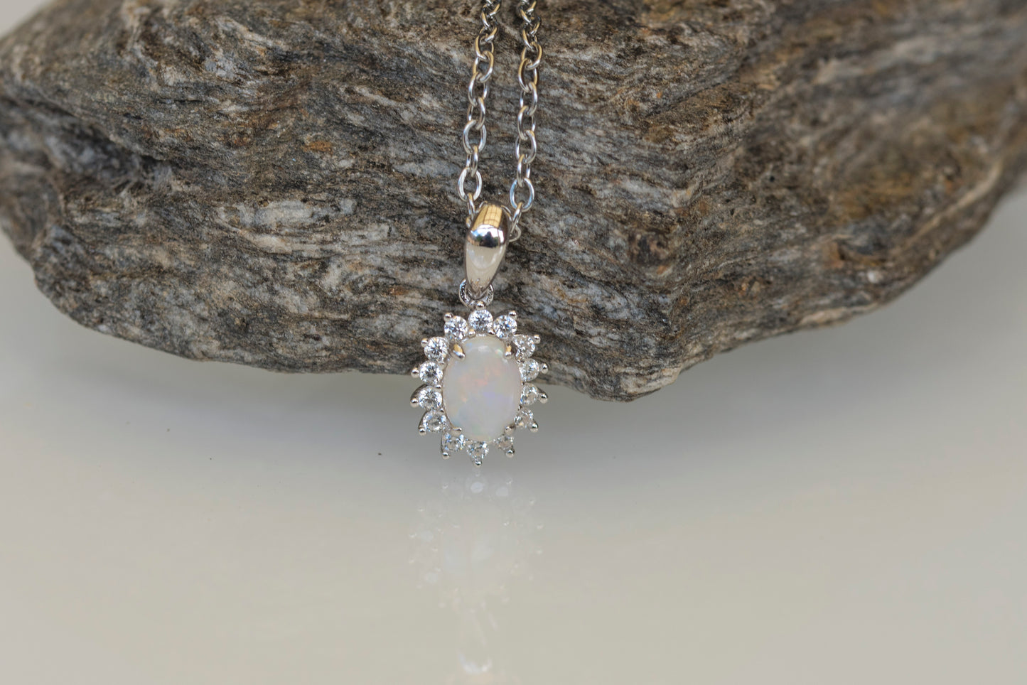 Australian Opal - Dainty Multi Color Pendant - Australian Solid Opal Necklace Pendant in Sterling Silver White Gold Plated