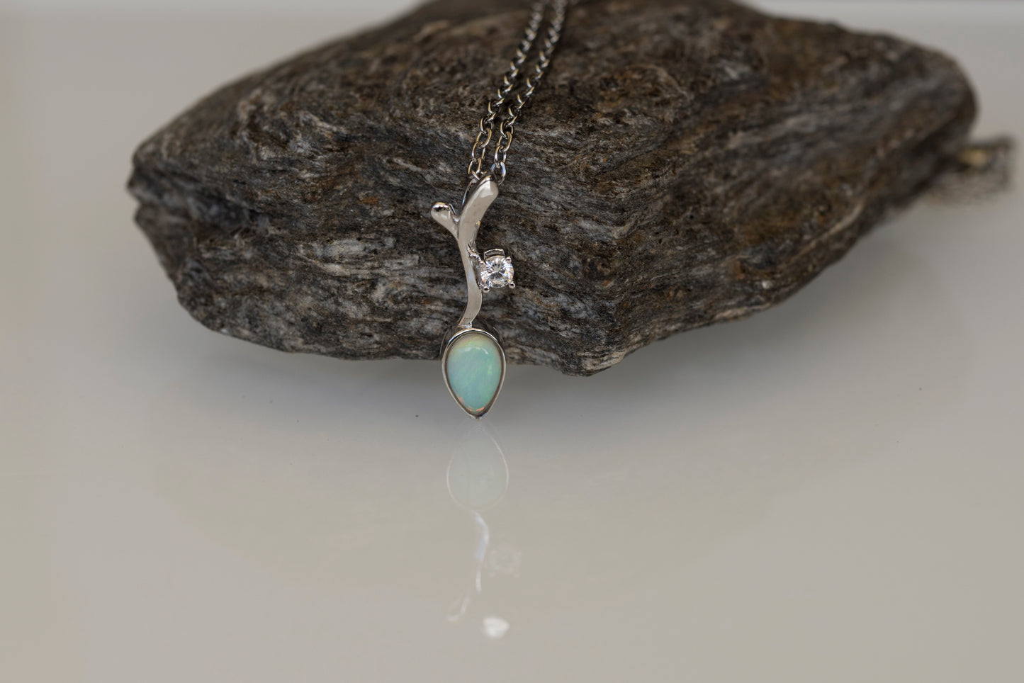Genuine Australian Opal - Dainty Multi Color Fire Opal Necklace - Australian Solid Opal Pendant in Sterling Silver White Gold Plated