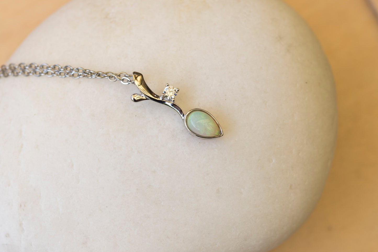 Genuine Australian Opal - Dainty Multi Color Fire Opal Necklace - Australian Solid Opal Pendant in Sterling Silver White Gold Plated