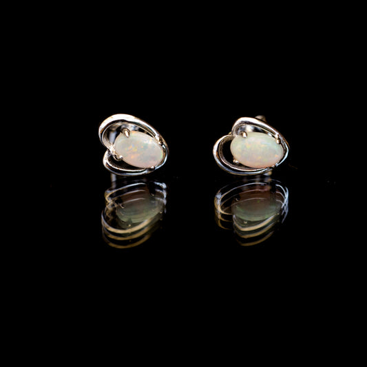Genuine Australian Opal - Dainty Earrings in Multi Color - Australian Solid Opal Earrings in Sterling Silver White Gold Plated