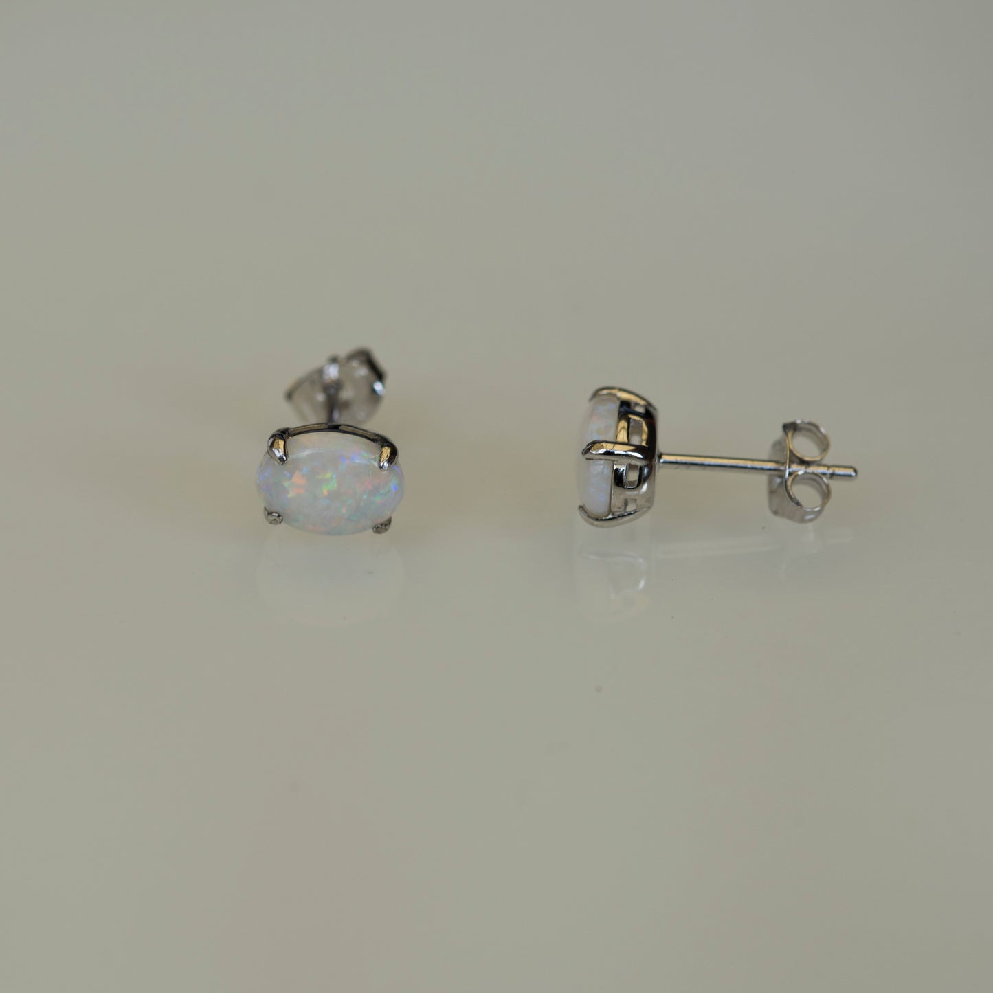 Simple Design Genuine Australian Opal Jewelry - Australian Opal Earrings in Sterling Silver White Gold Plated