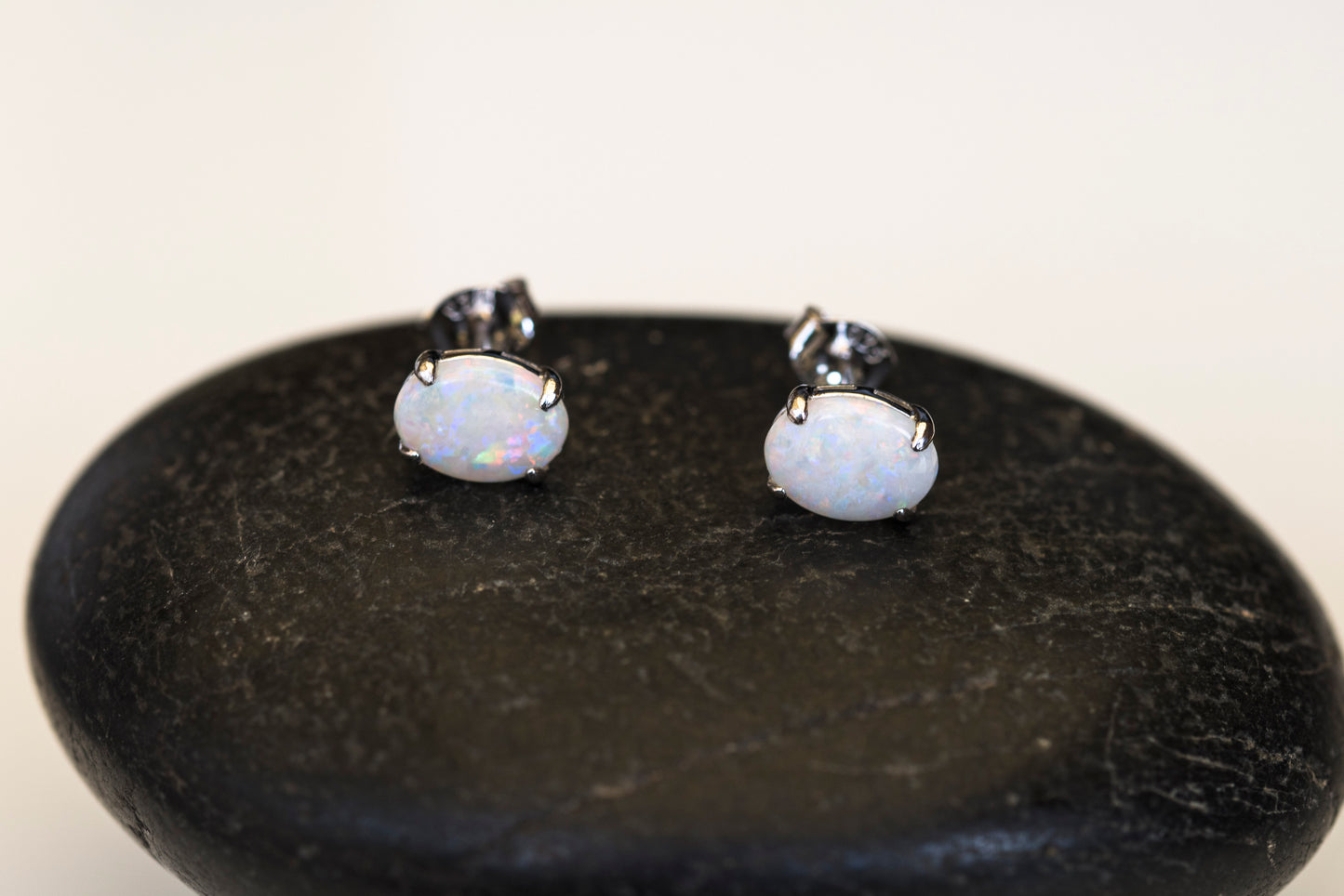 Simple Design Genuine Australian Opal Jewelry - Australian Opal Earrings in Sterling Silver White Gold Plated