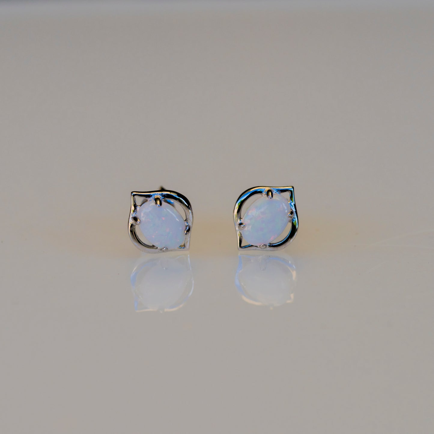 Natural Australian Opal Earrings - Authentic Australian Solid White Opal Earrings in Sterling Silver White Gold Plated
