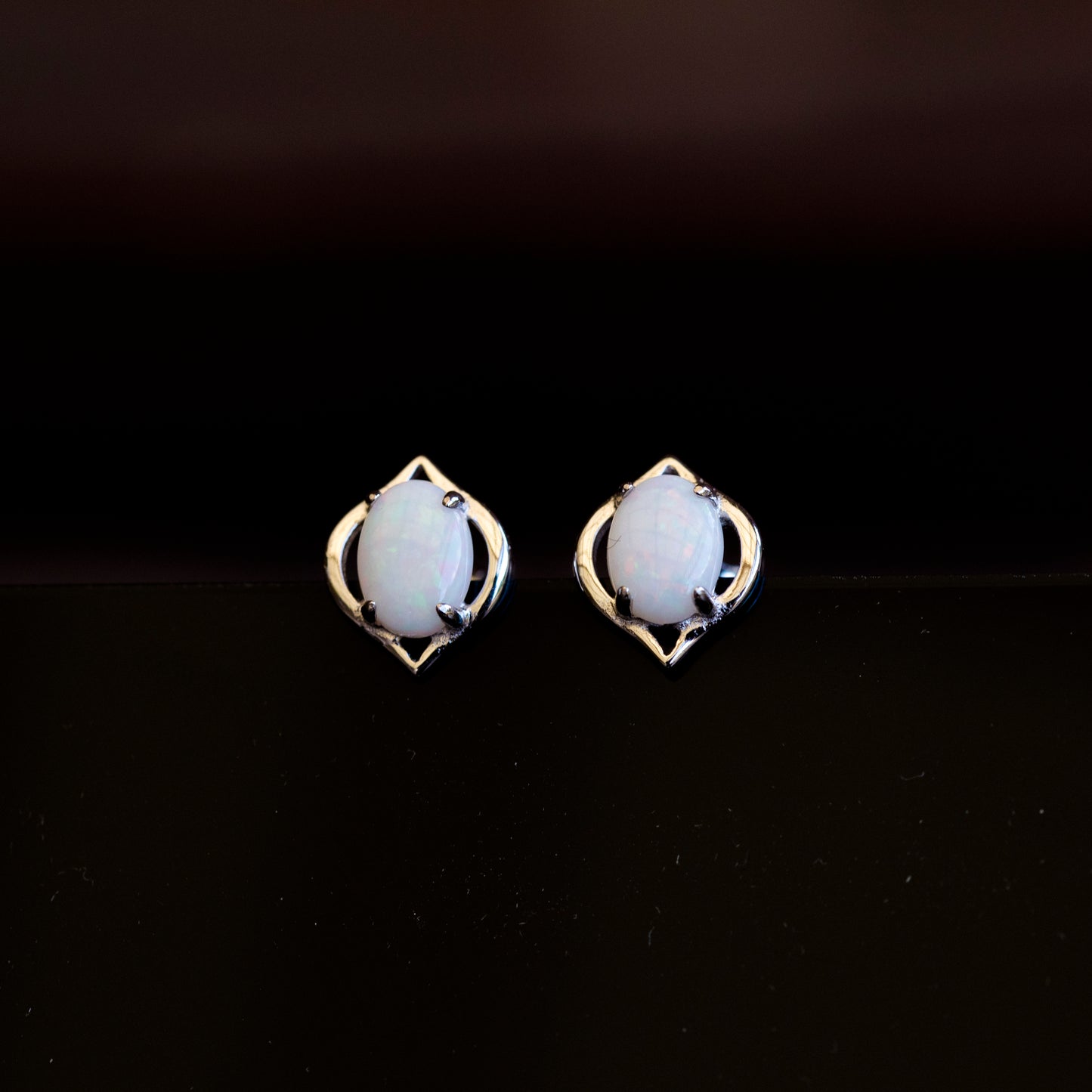Natural Australian Opal Earrings - Authentic Australian Solid White Opal Earrings in Sterling Silver White Gold Plated
