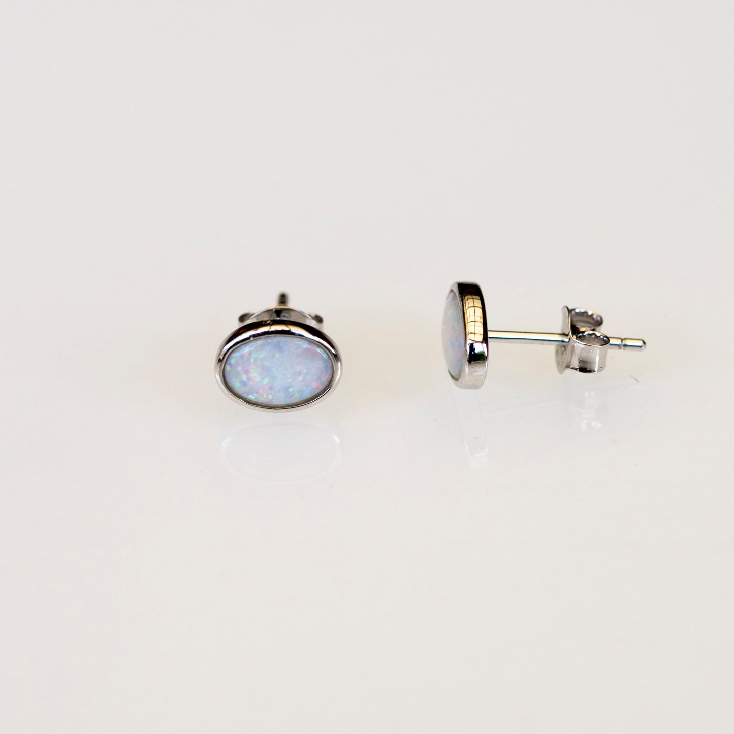 Genuine Australian Opal - Multi Color Fire Opal Earrings - Authentic Australian Solid White Opal Earrings in Sterling Silver White Gold Plated