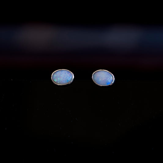 Genuine Australian Opal - Multi Color Fire Opal Earrings - Authentic Australian Solid White Opal Earrings in Sterling Silver White Gold Plated