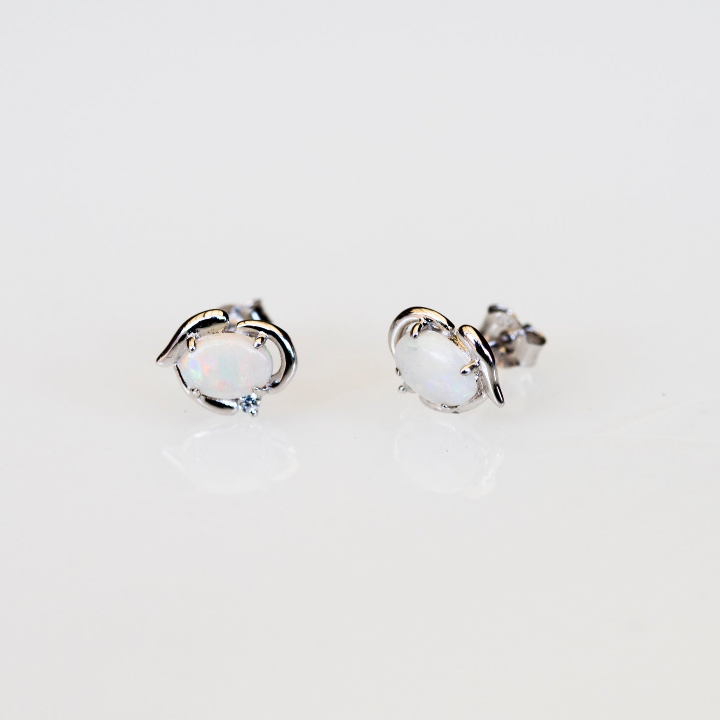 Genuine Australian Opal Earrings - Authentic Australian Solid White Opal Earrings in Sterling Silver White Gold Plated