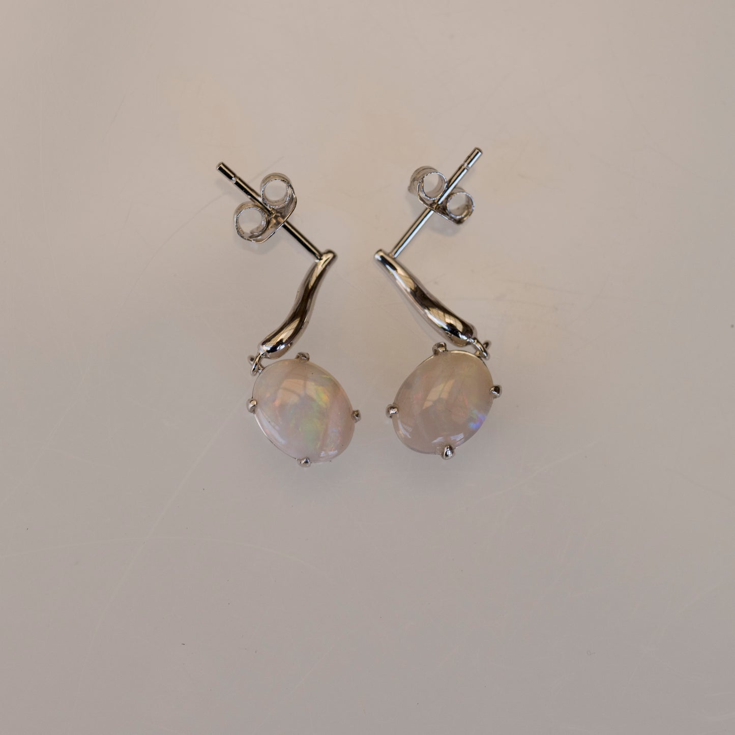 Genuine Australian Opal - Multi Color Fire Opal Earrings - Natural Australian Solid White Opal Earrings in Sterling Silver White Gold Plated