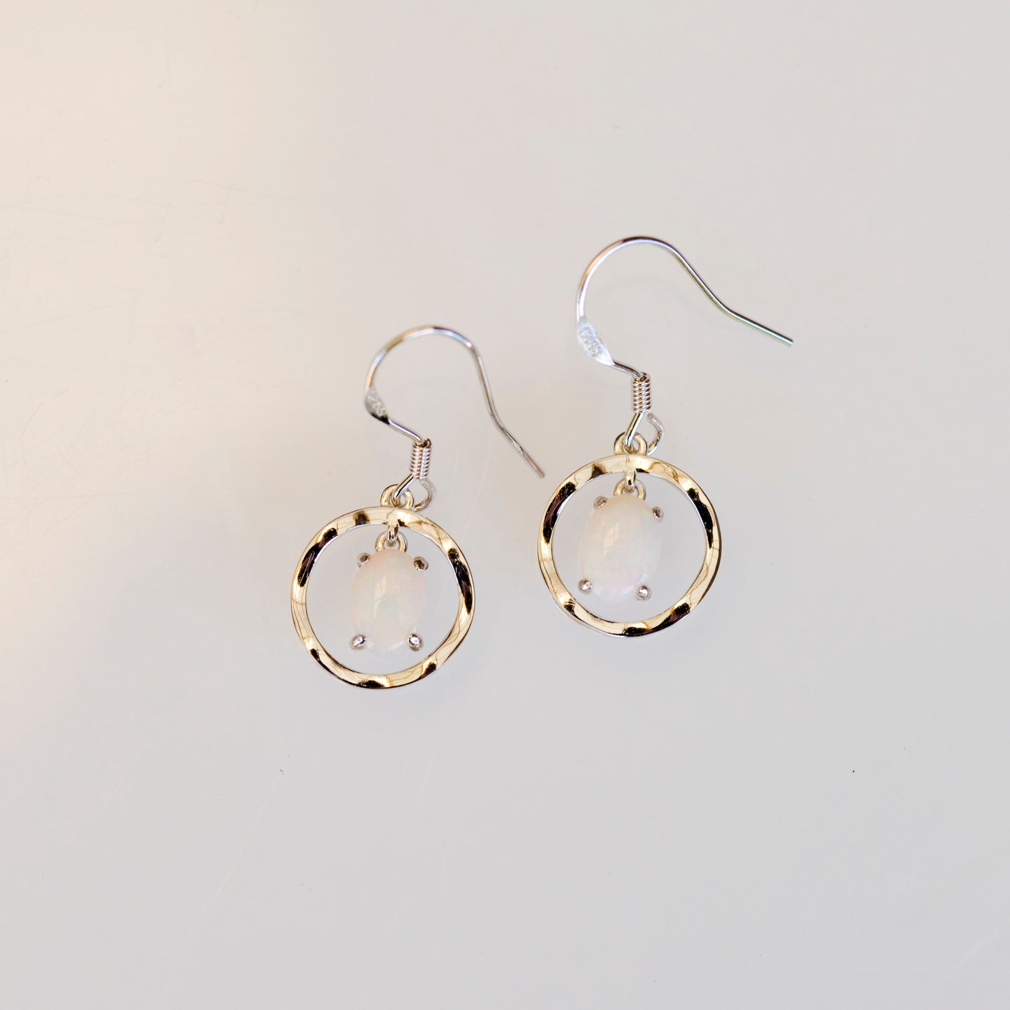 Australian White Opal - Multi Color Earrings - Authentic Australian Solid White Opal Earrings in Sterling Silver White Gold Plated