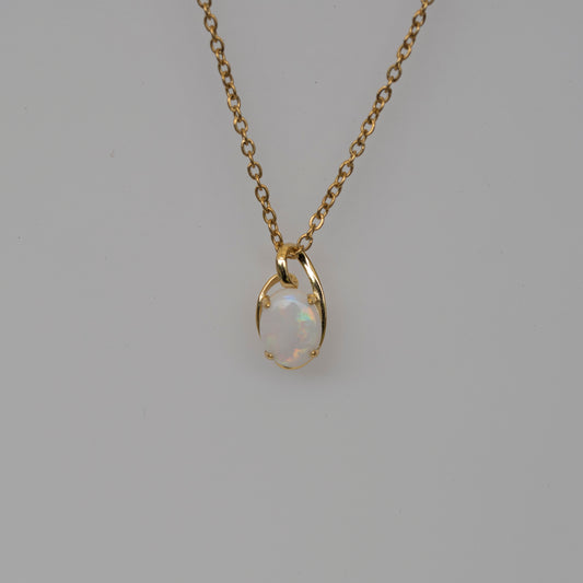 Genuine Australian Opal - Multi Color White Opal Necklace - Authentic Australian Solid Opal Necklace Pendant in Sterling Silver Yellow Gold Plated