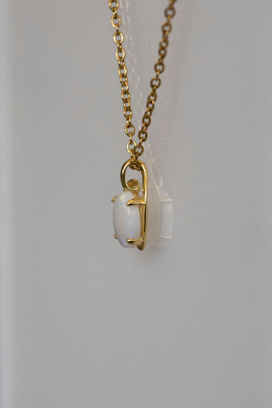 Genuine Australian Opal - Multi Color White Opal Necklace - Authentic Australian Solid Opal Necklace Pendant in Sterling Silver Yellow Gold Plated