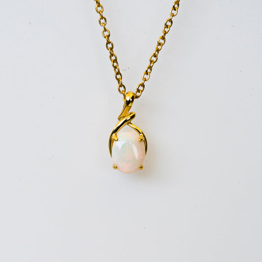 Genuine Australian Opal - Multi Color White Opal Necklace - Authentic Australian Solid Opal Necklace Pendant in Sterling Silver Yellow Gold Plated