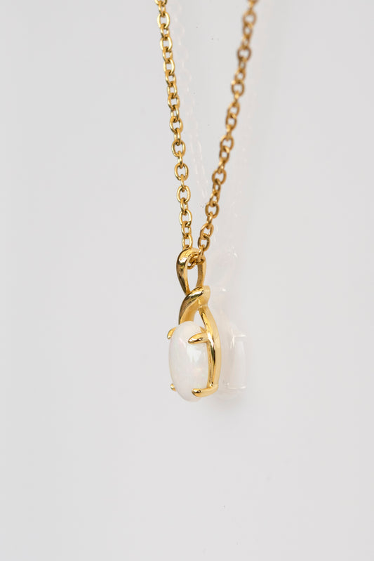 Genuine Australian Opal - Multi Color White Opal Necklace - Authentic Australian Solid Opal Necklace Pendant in Sterling Silver Yellow Gold Plated