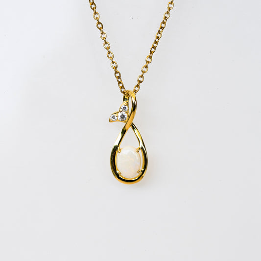 Australian Opal Jewelry - Treasured White Opal Necklace - Authentic Australian Solid Opal Necklace Pendant in Sterling Silver Yellow Gold Plated