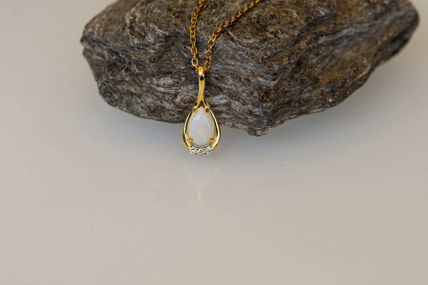 Handmade Australian Opal Jewelry - Multi Color White Opal Necklace - Australian Solid Opal Sterling Silver Yellow Gold Plating
