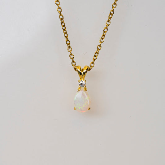 Handmade Australian Opal - Authentic Australian Solid Opal Necklace Pendant in Sterling Silver Yellow Gold Plated