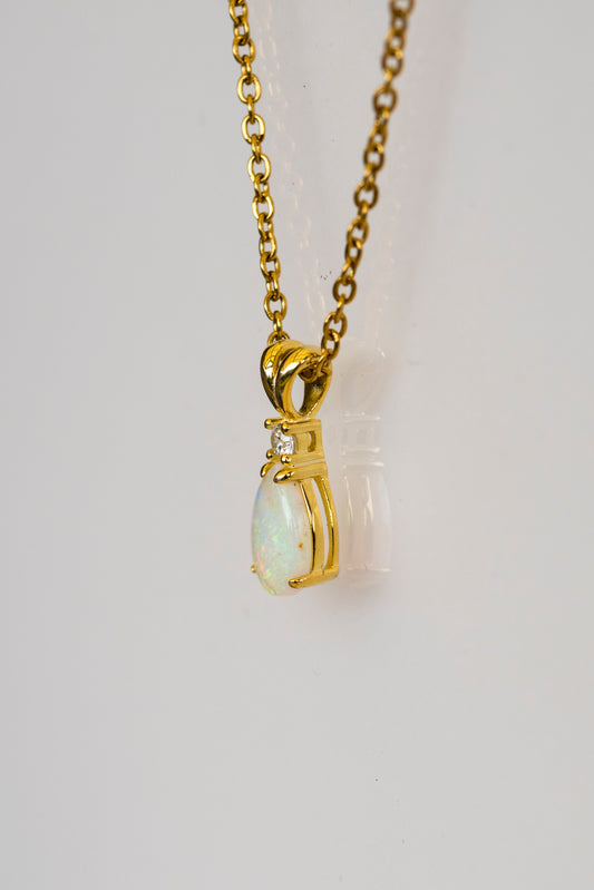 Handmade Australian Opal - Authentic Australian Solid Opal Necklace Pendant in Sterling Silver Yellow Gold Plated