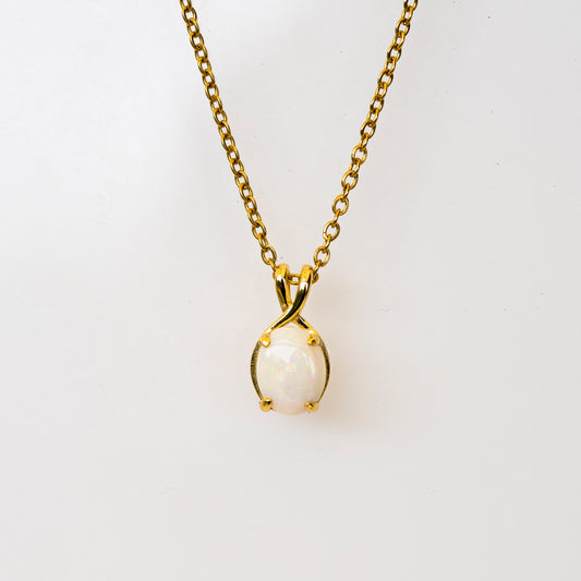Dainty Australian Solid Opal Necklace Pendant in Sterling Silver Yellow Gold Plated