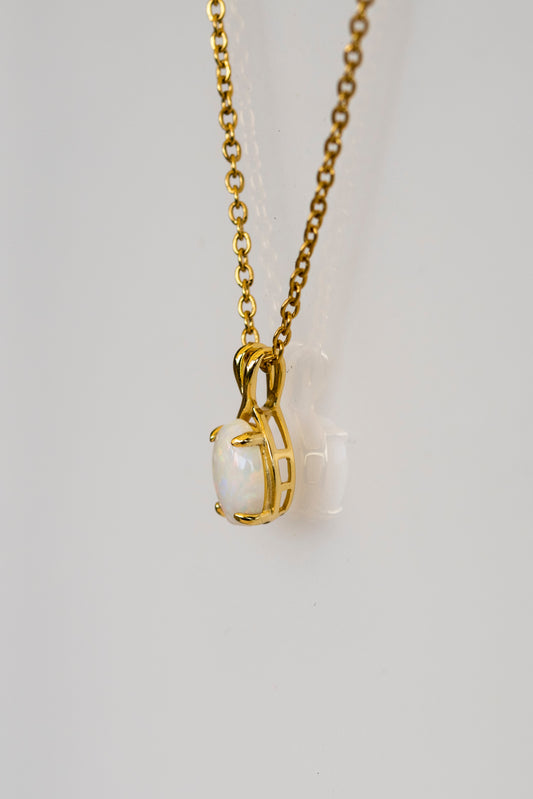 Dainty Australian Solid Opal Necklace Pendant in Sterling Silver Yellow Gold Plated