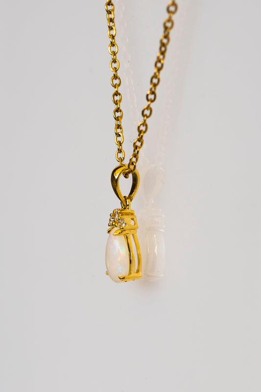 Natural Australian Solid Opal Necklace Pendant in Sterling Silver Yellow Gold Plated