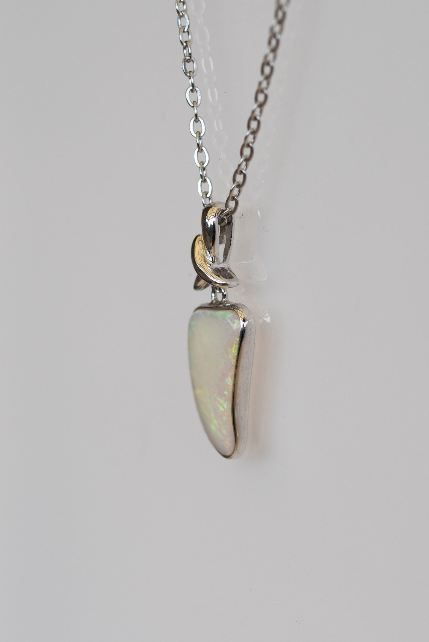 Australian Crystal Opal Jewelry - Genuine Authentic Multi Color Fire Opal Necklace - Solid Opal Gem Stone Pendant in Sterling Silver White Gold Plated