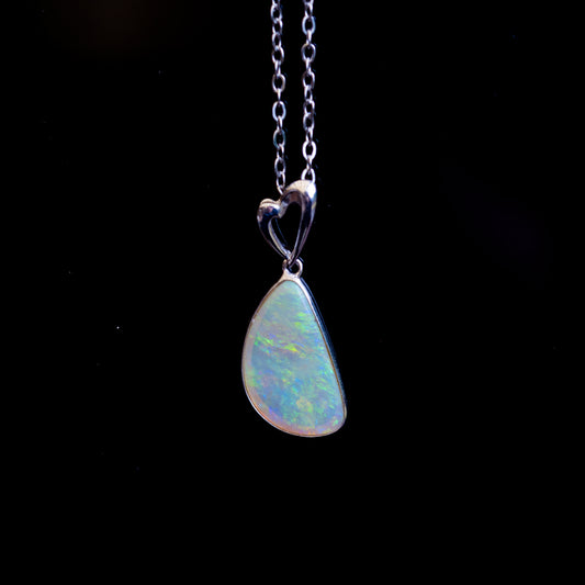 Australian Crystal Opal - Genuine Authentic Multi Color Fire Opal Necklace - Natural Solid Opal Gem Stone Pendant in Sterling Silver White Gold Plated