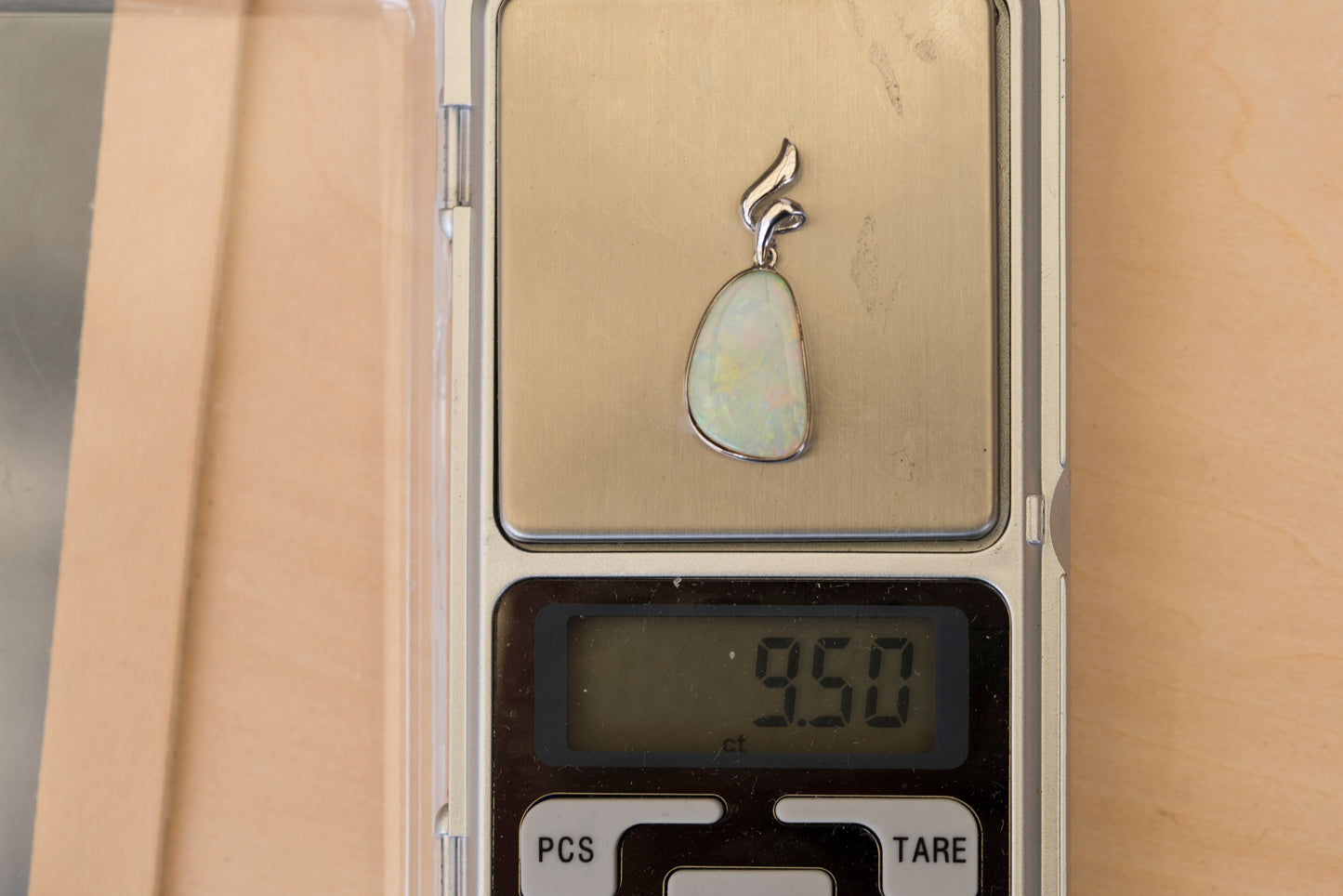 Australian Crystal Opal - Genuine Natural Multi Color Fire Opal Necklace - Solid Opal Gem Stone Pendant in Sterling Silver White Gold Plated