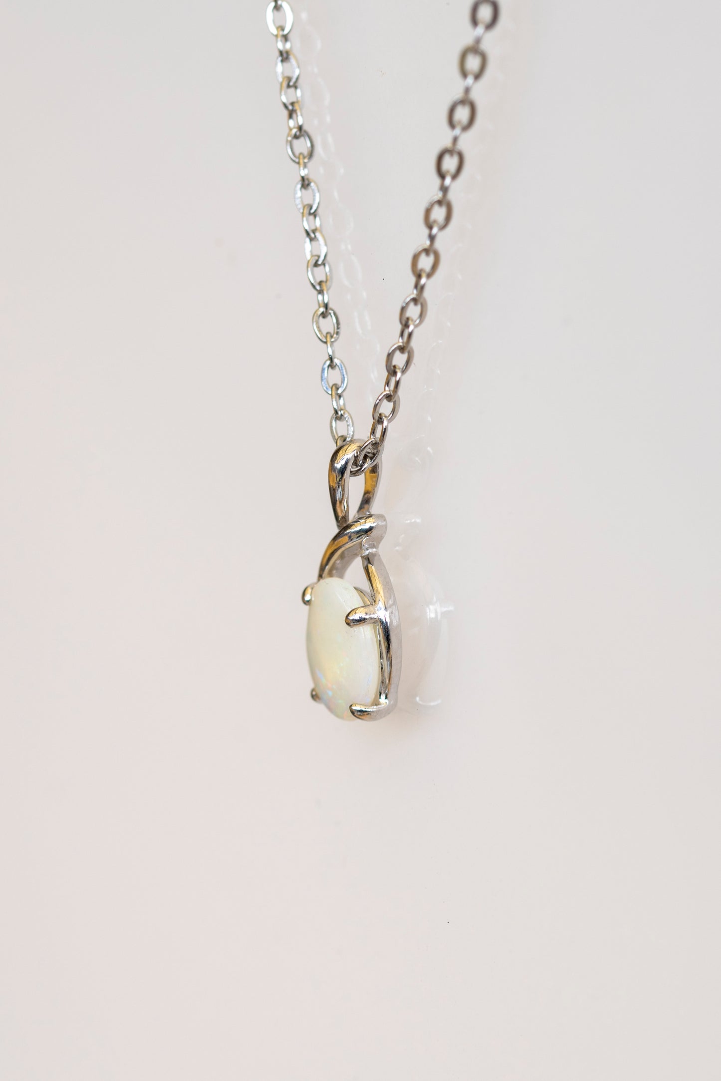 Natural Australian Solid Opal Necklace – Multi-Color White Opal Gemstone Pendant, Sterling Silver with White Gold Plating