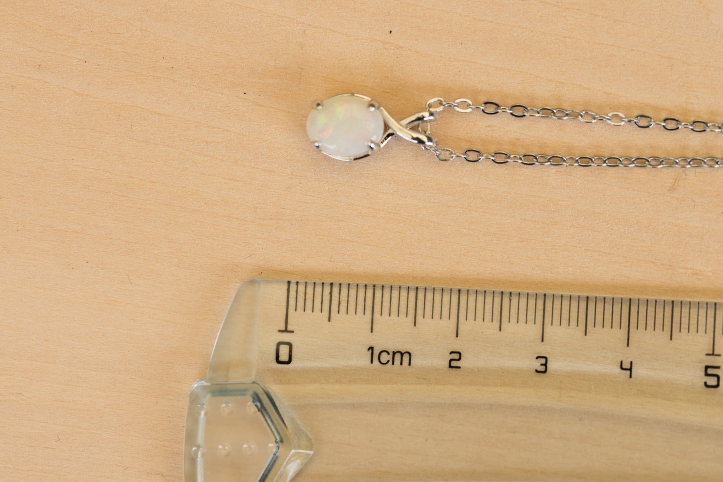 Dainty Australian Opal Pendant – Natural Solid White Opal Necklace with Multi-Color Fire, Sterling Silver White Gold Plated