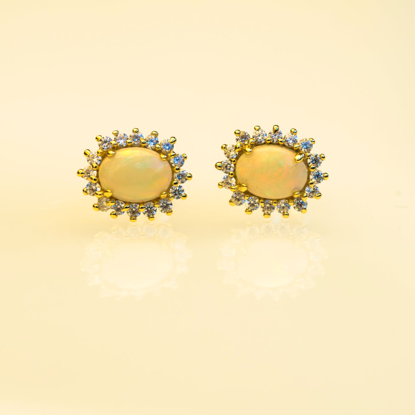 Genuine Australian Fire Opal Earrings – Multi-Color Solid White Opal Gemstones in Sterling Silver Gold Finish