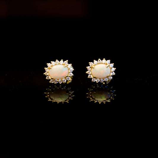 Genuine Australian Fire Opal Earrings – Multi-Color Solid White Opal Gemstones in Sterling Silver Gold Finish