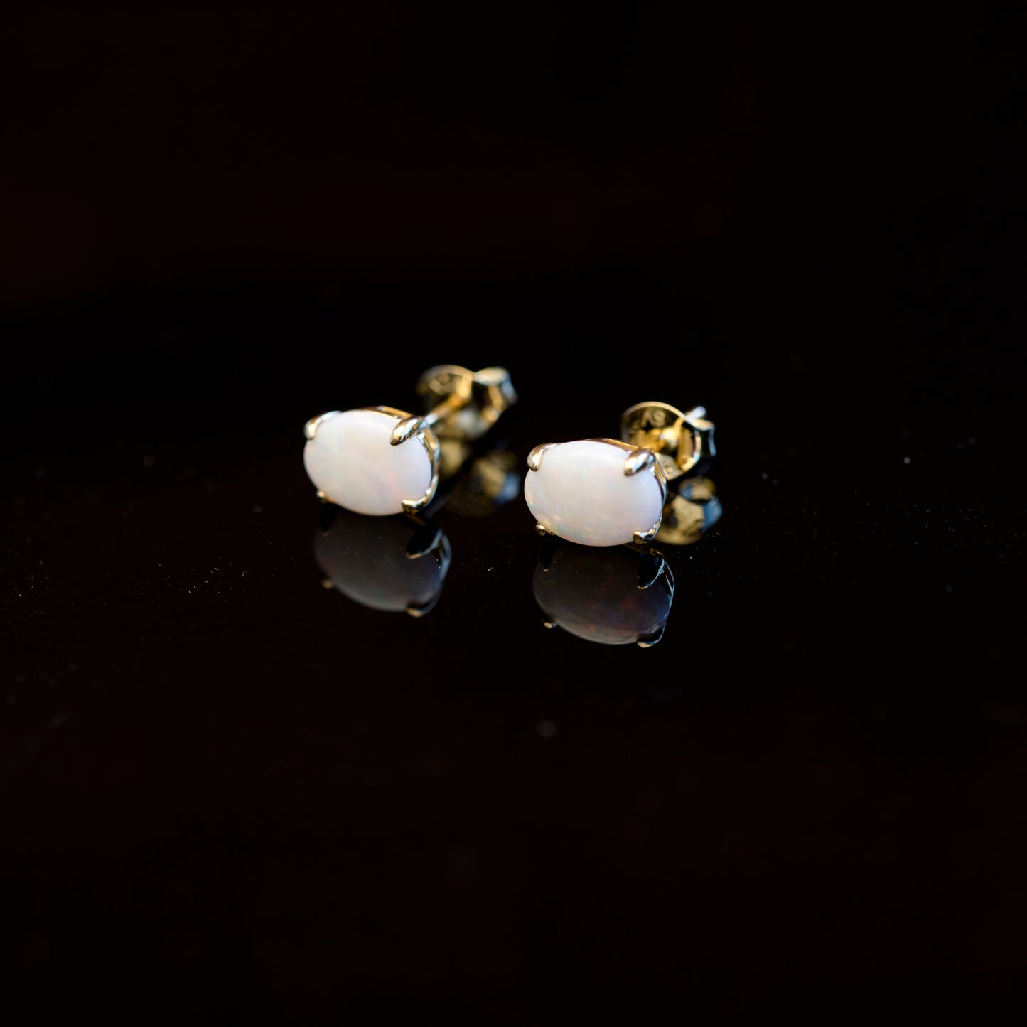 Natural Australian White Opal Stud Earrings - 925 Sterling Silver Yellow Gold Plating